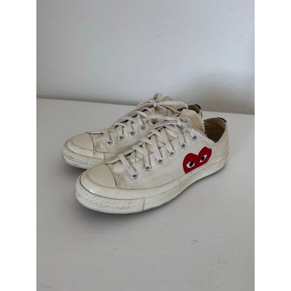 Converse Comme De Garçons Women’s White Low Sneakers Red Heart Size 8 - Picture 1 of 8